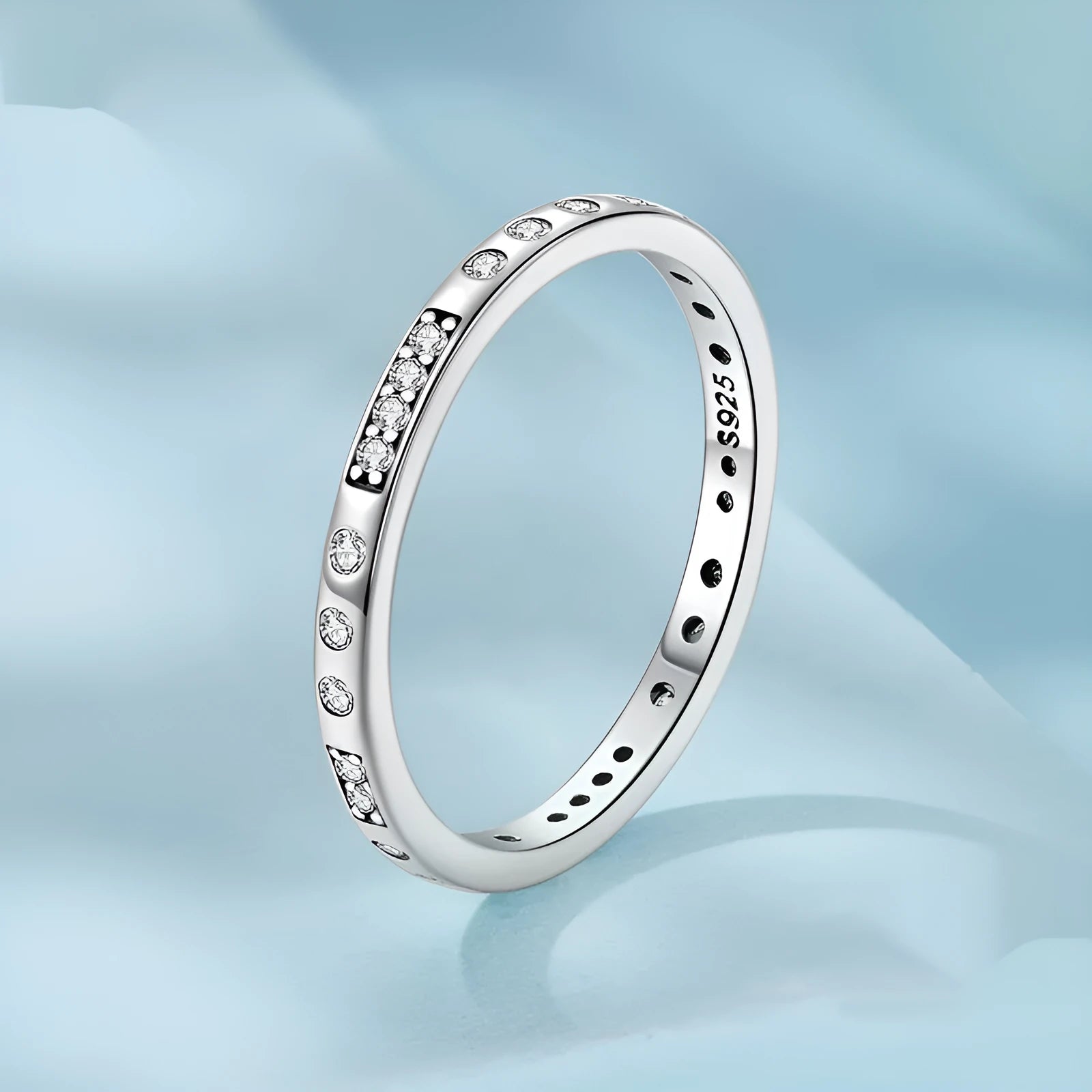 Silver alloy women's ring bracelet with oxidised black finish and I Love You design, shown in size 7.