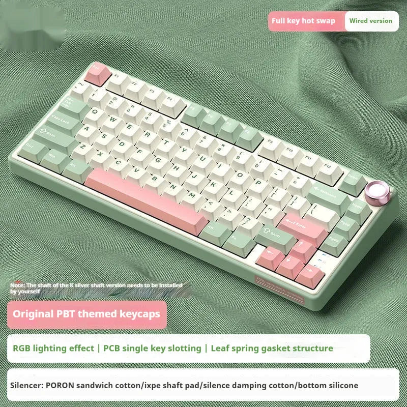 Wireless mechanical keyboard with RGB lighting and hot-swappable switches