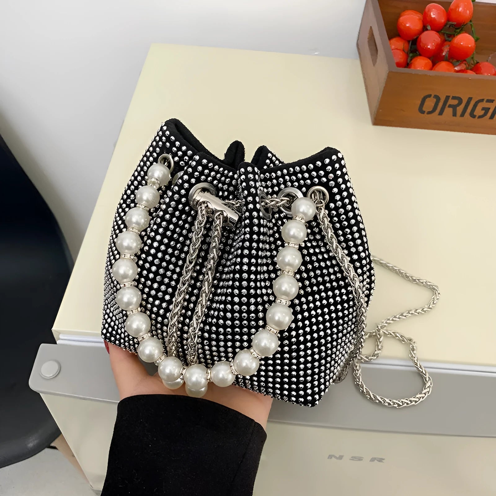 Light diamond Western style crossbody bag with chain strap in available colours