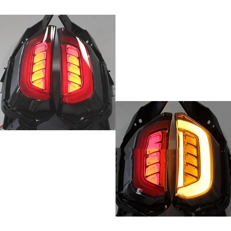 Pair of LED turn signal lights for Yamaha NMAX155 scooter in blue and yellow colour.