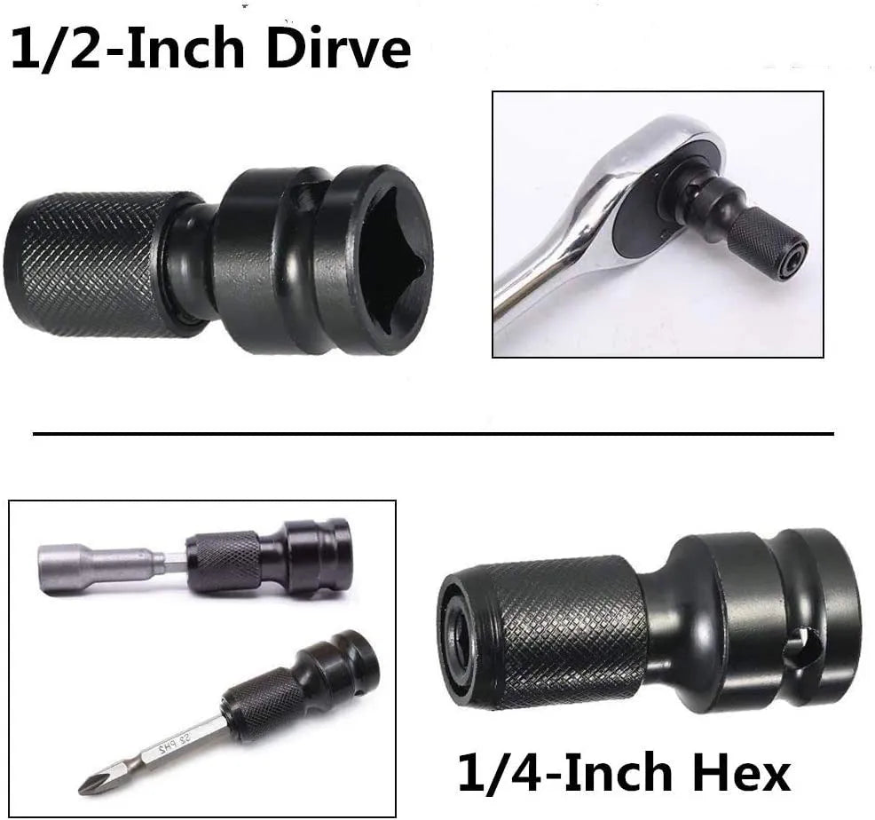 Scaling bit holder with telescopic sleeve for converting between 1/2-inch and 1/4-inch drive sizes