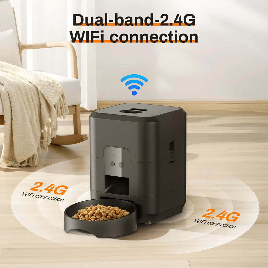 Smart Wi-Fi automatic pet feeder with smartphone app control for cats