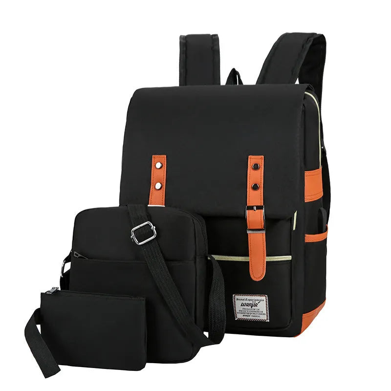 Three-piece business backpack in Oxford cloth with curved shoulder strap and multiple compartments