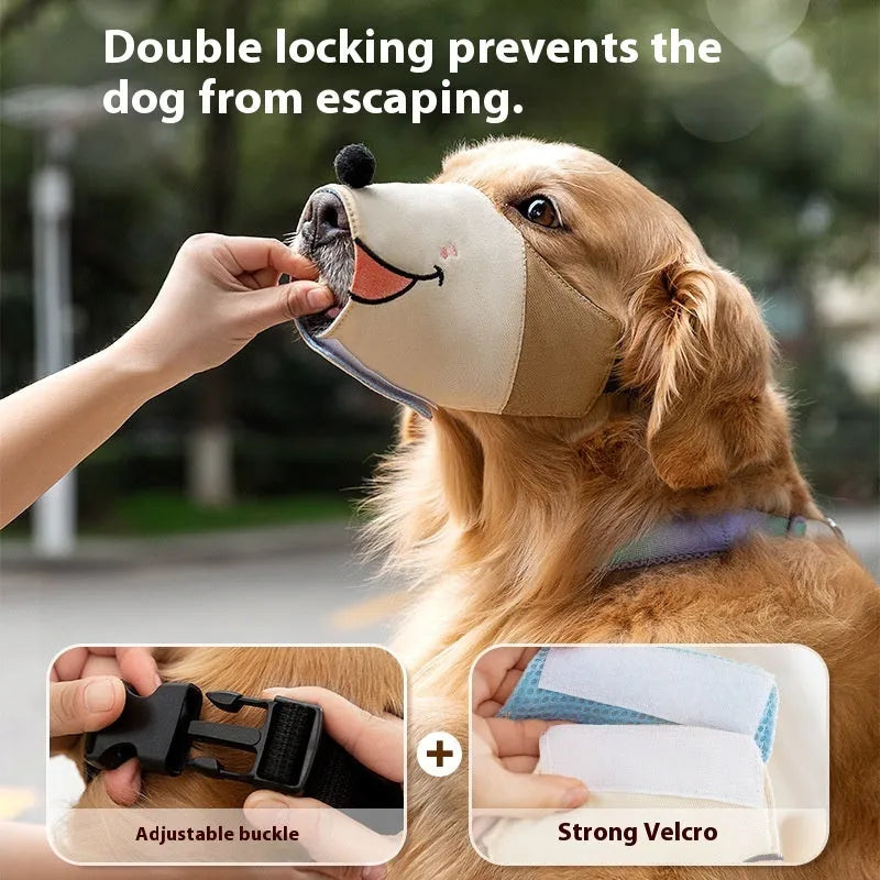 Canvas dog muzzle mouth cover in Ollie Brown Bear colour, shown in size L for dogs 12.5-30kg.