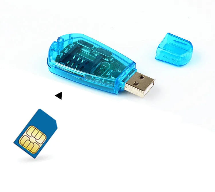 Blue USB external SIM card reader for mobile phone contact and SMS backup