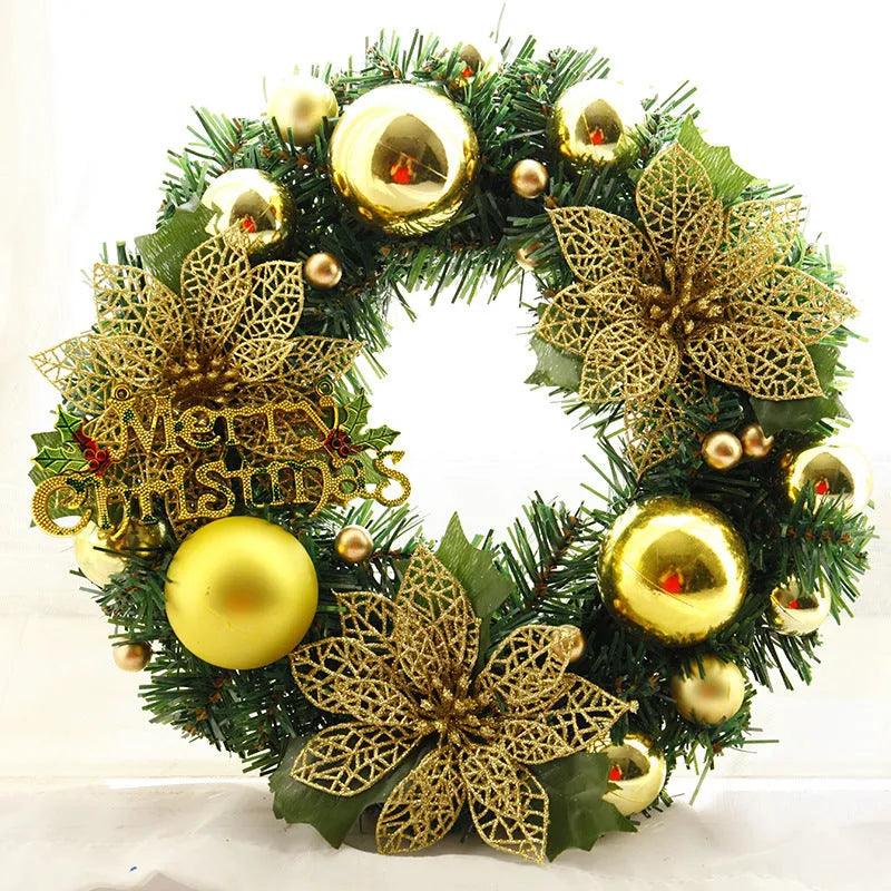 30cm multicolour plastic Christmas wreath in red, gold, silver, blue, pink or purple on a door.