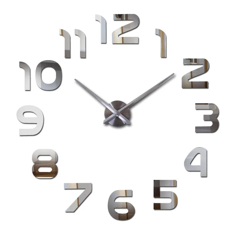 Silver round acrylic DIY wall clock for living room with single-sided face