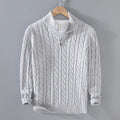 Men's cotton knitted zip pullover sweater in wine red - thick winter loose fit coat with front zip