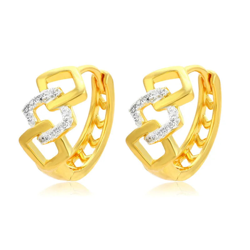 Gold geometric hollow-out earrings with colour separation detail on ear clips