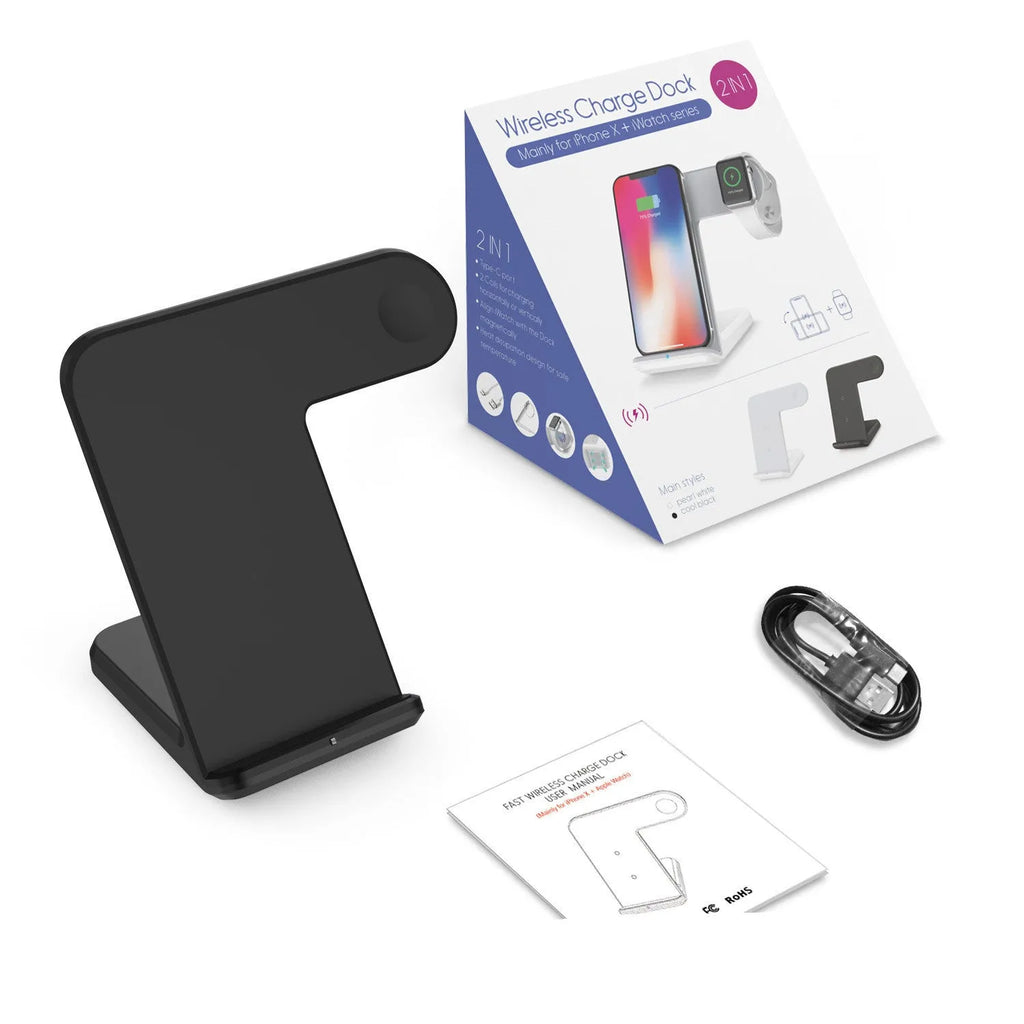 Black wireless charging station with dual coils and silicon pad for smartphones