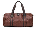 Portable cylinder leisure travel bag medium 36-55L PU leather blue black brown zipper closure soft handle