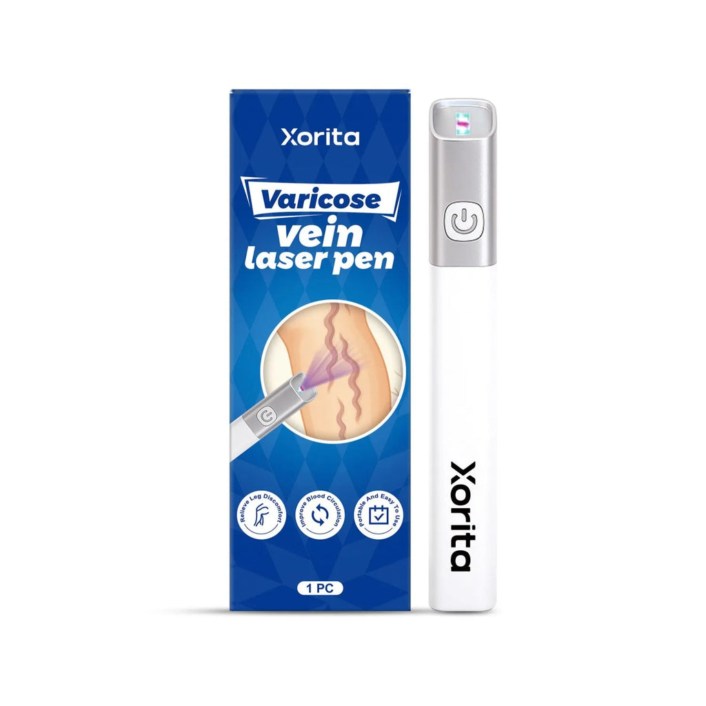 White and silver varicose vein laser pen with ABS body on a plain background