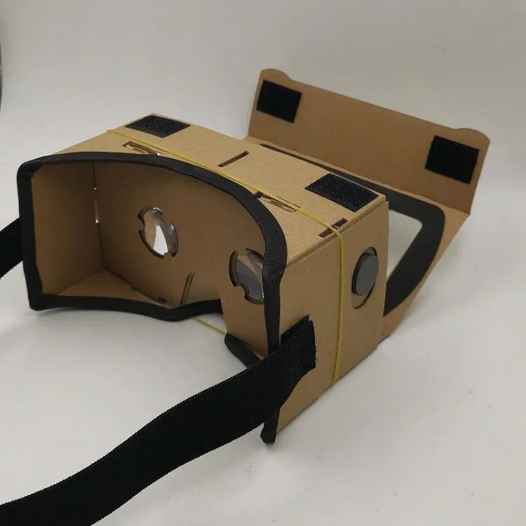 VR cardboard glasses kit with pink frame, 3D lenses, rubber band strap, and magnet for 6-inch phones.