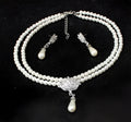 Bridal pearl crystal diamond look necklace and earrings set CMT087 with metallic polished finish