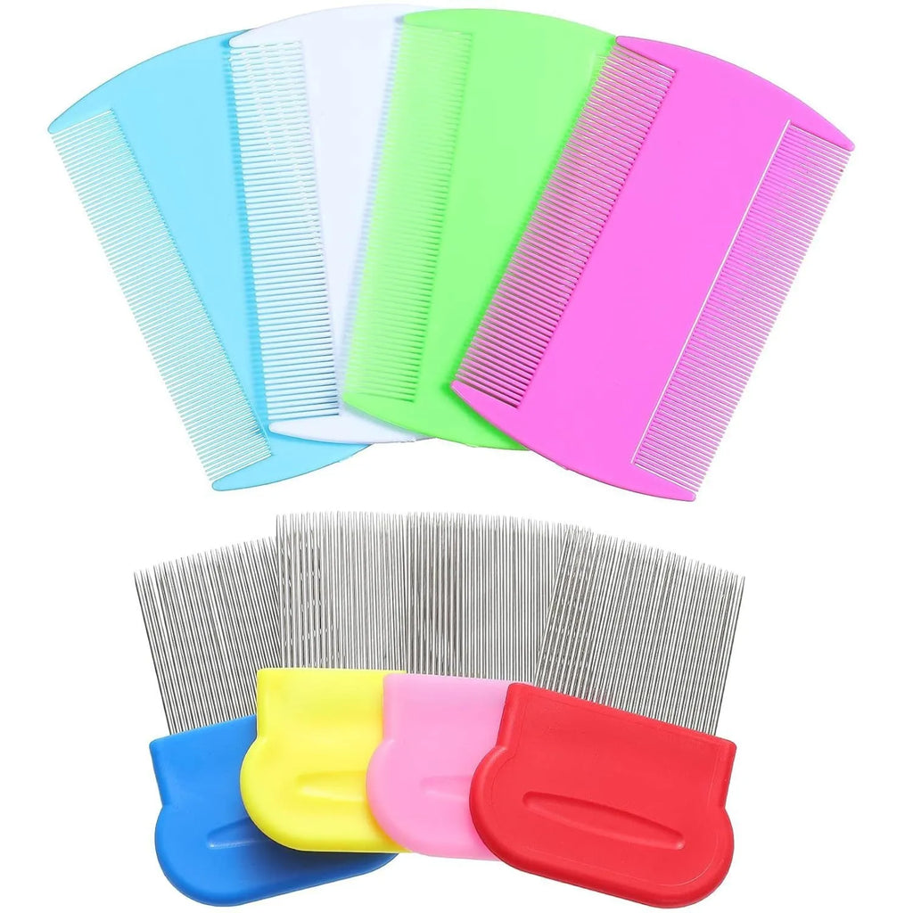 Blue stainless steel dense gear flea comb set with large and small combs for pet grooming