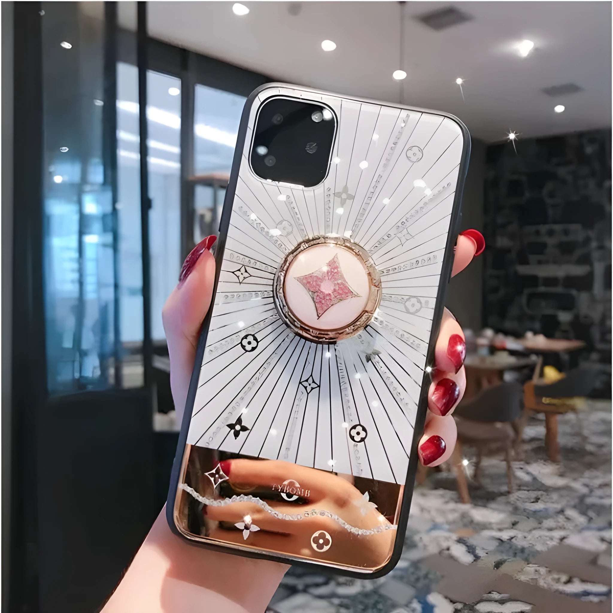Luxury diamond gold ring stand for iPhone with adhesive backing and crystal decoration