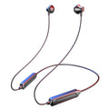Black neck-mounted wireless sports earphones with bilateral stereo design and Bluetooth 5.0 connectivity