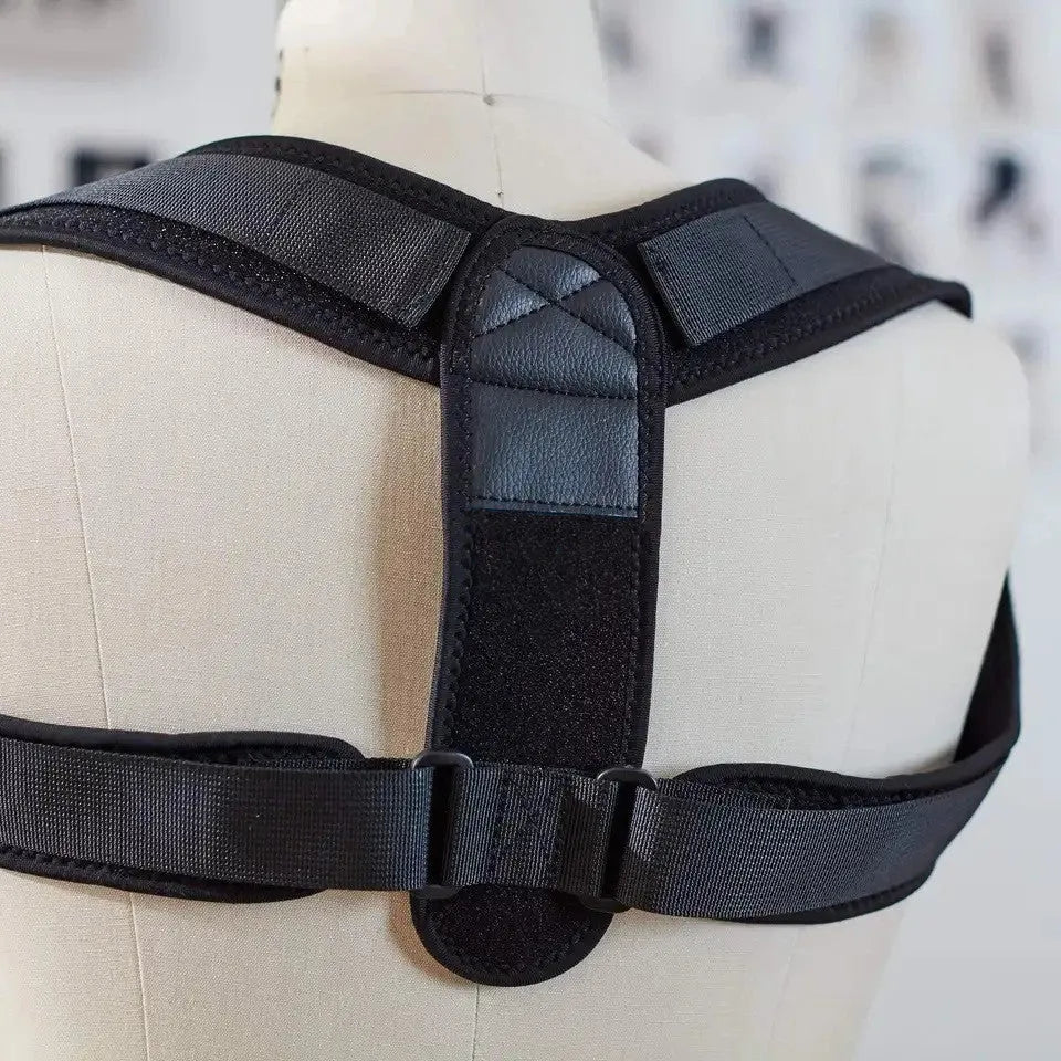 Black adjustable posture correction strap for back support
