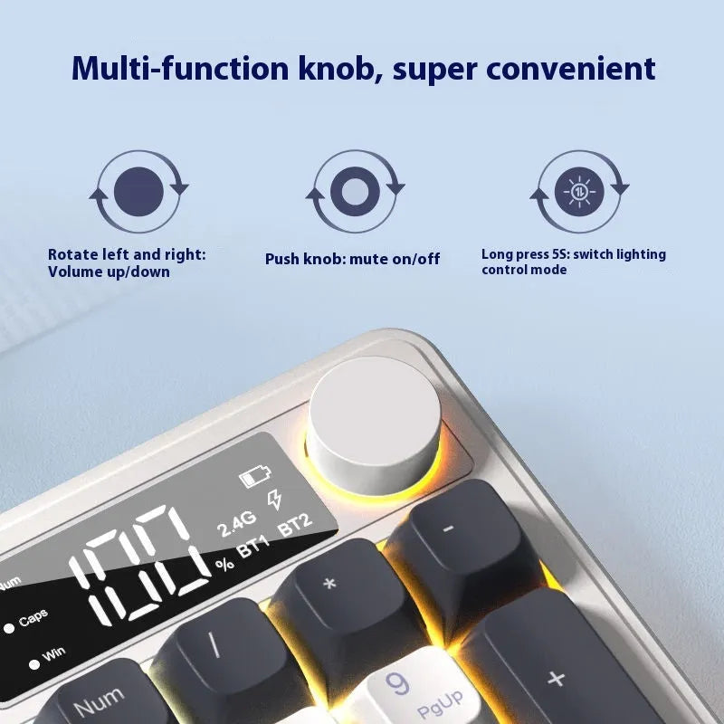 Blue White wireless Bluetooth keyboard and mouse combo with mechanical-feel keys and triple connectivity options