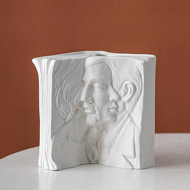 Glazed ceramic book stand in modern simplicity style on a desktop.