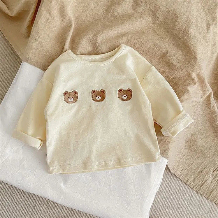 Babies' cotton long-sleeved T-shirt bottoming shirt for girls, apricot colour, autumn cartoon top