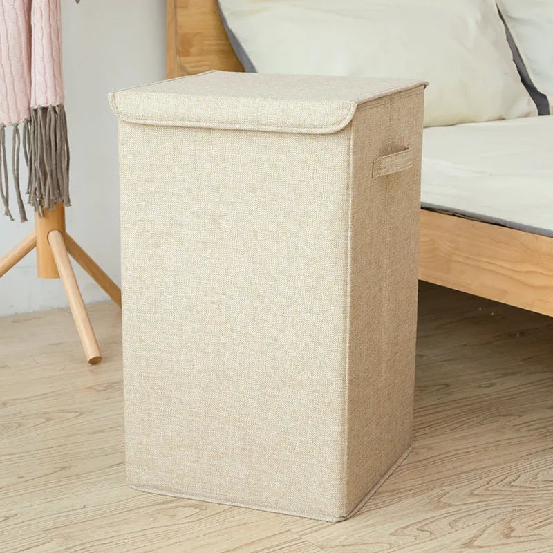Cotton linen foldable storage basket in modern simplicity style shown in grey colour