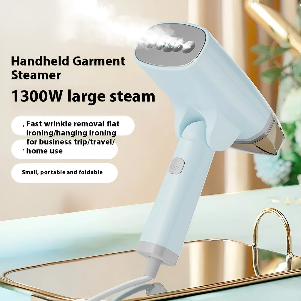 HB-668 handheld garment steamer in blue or white with mechanical controls and compact design