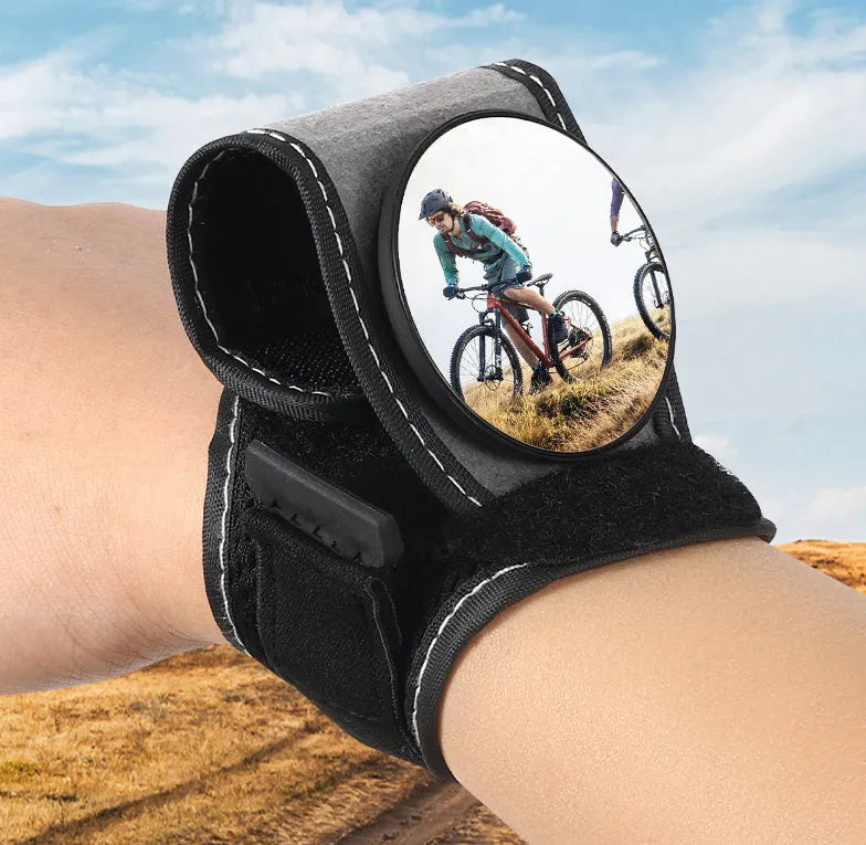 Black nylon bicycle wrist rear-view mirror with adjustable strap for cycling safety