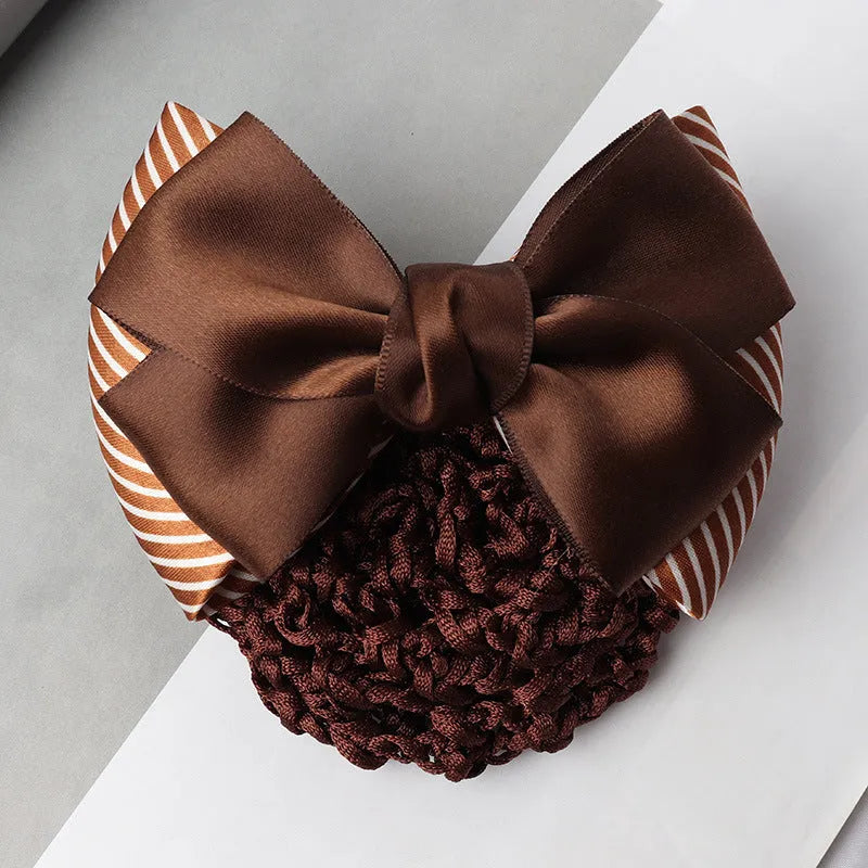 Professional hair clip headdress with flower bow net pocket in multiple colour variations