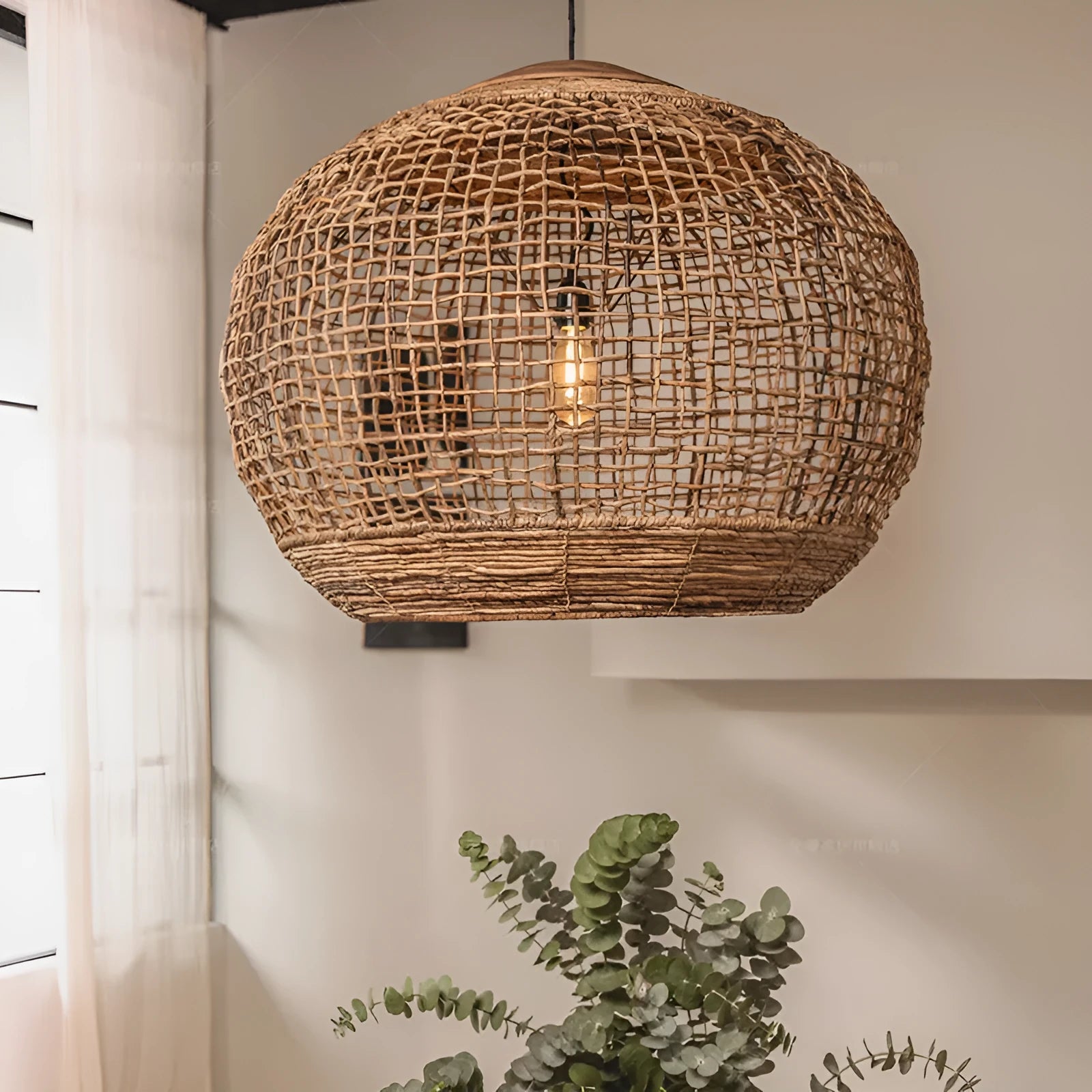 Rattan Japanese style dining room chandelier pendant light, diameters 45cm 60cm 80cm, silent wind design, natural woven shade
