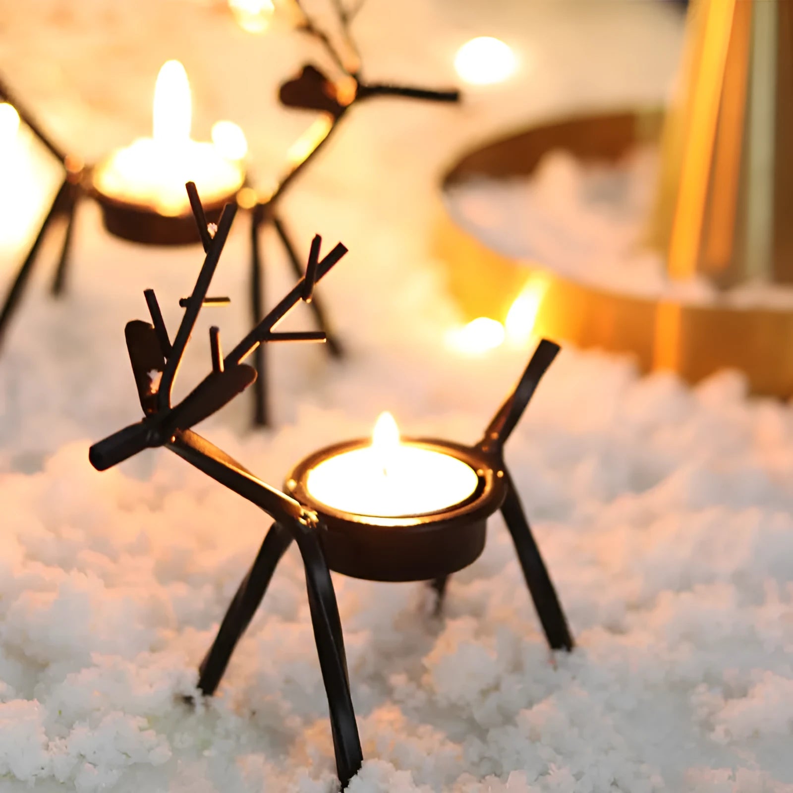 Black iron Christmas candlestick holder with elk bracket design
