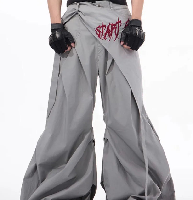 Korean style wide-leg summer pants for boys in black or grey colour