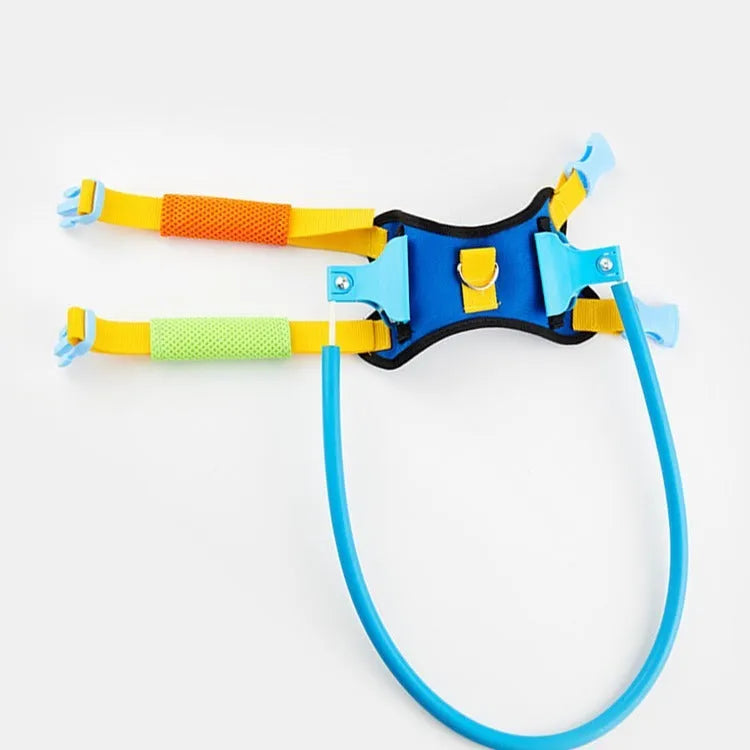 A blue adjustable anti-collision ring for dogs, shown in various sizes.