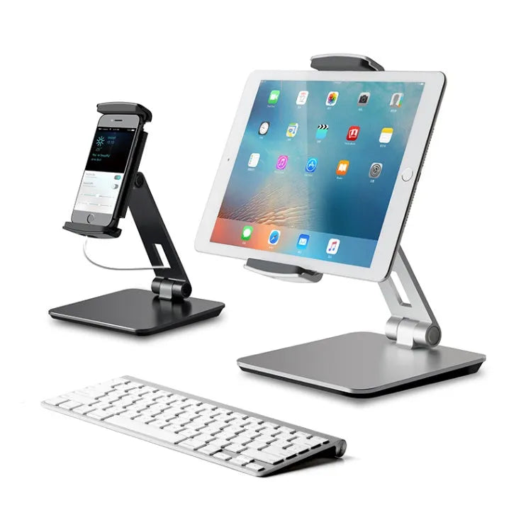 Aluminium foldable desktop phone and tablet stand with 360-degree rotation mechanism