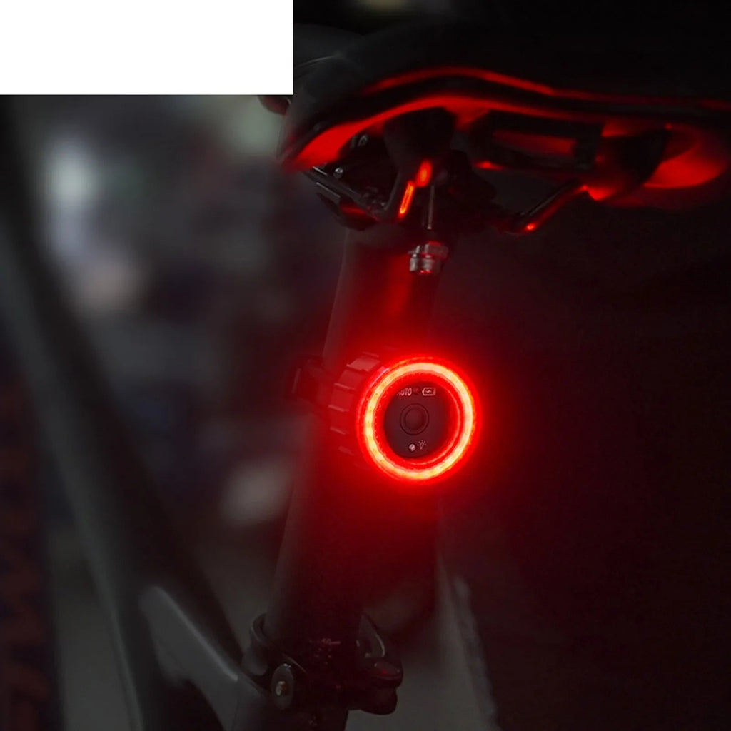 Black intelligent brake induction bicycle taillight with rechargeable battery and mounting brackets