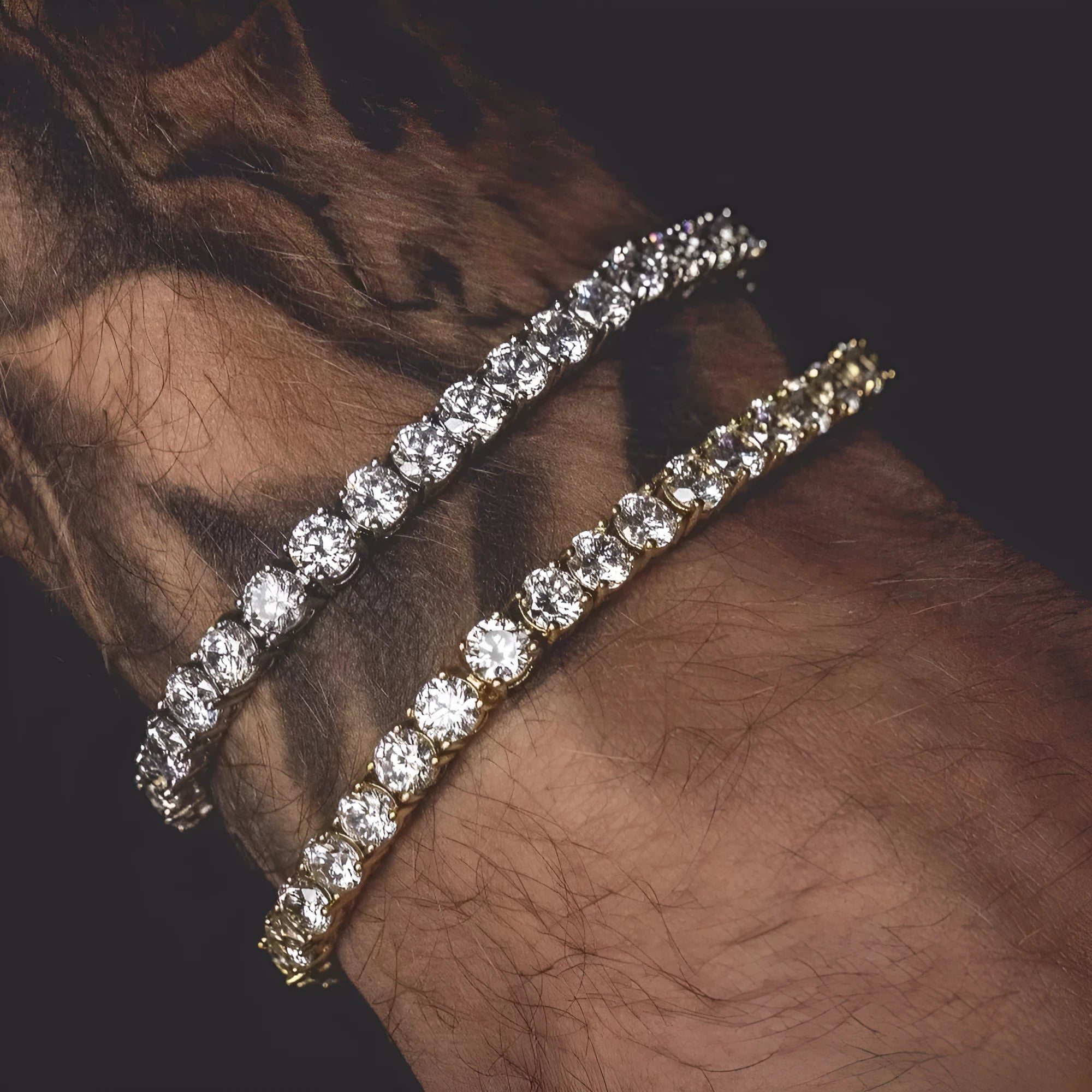 Men's geometric chain bracelet with single row rhinestones and zirconia charms in multiple colour options