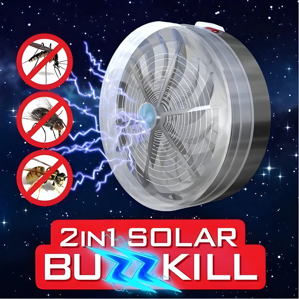 Solar powered bug zapper with blue UV light and twist on/off design for indoor and outdoor pest control