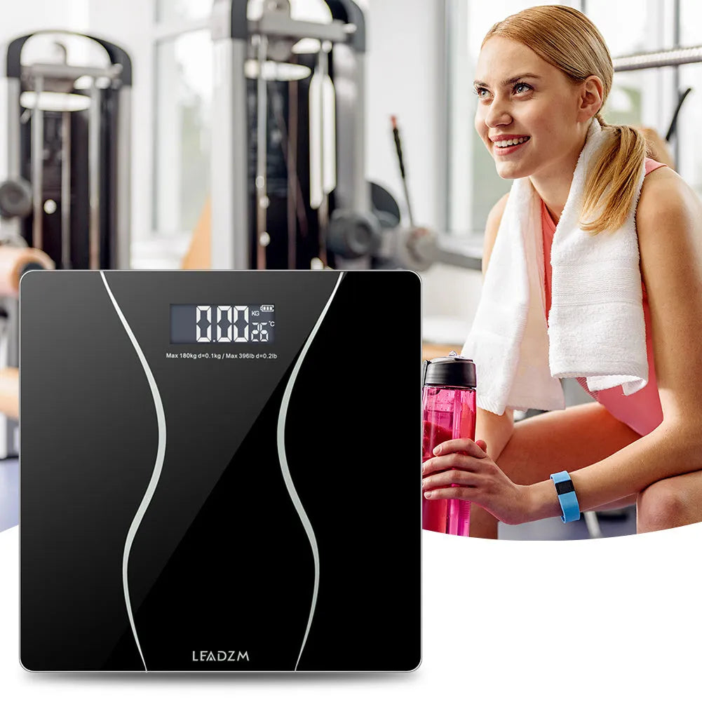Black electronic body scale with digital display for home weight measurement