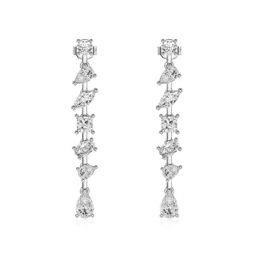 Silver tassel irregular symmetry drop earrings in 925 sterling silver with electroplated finish