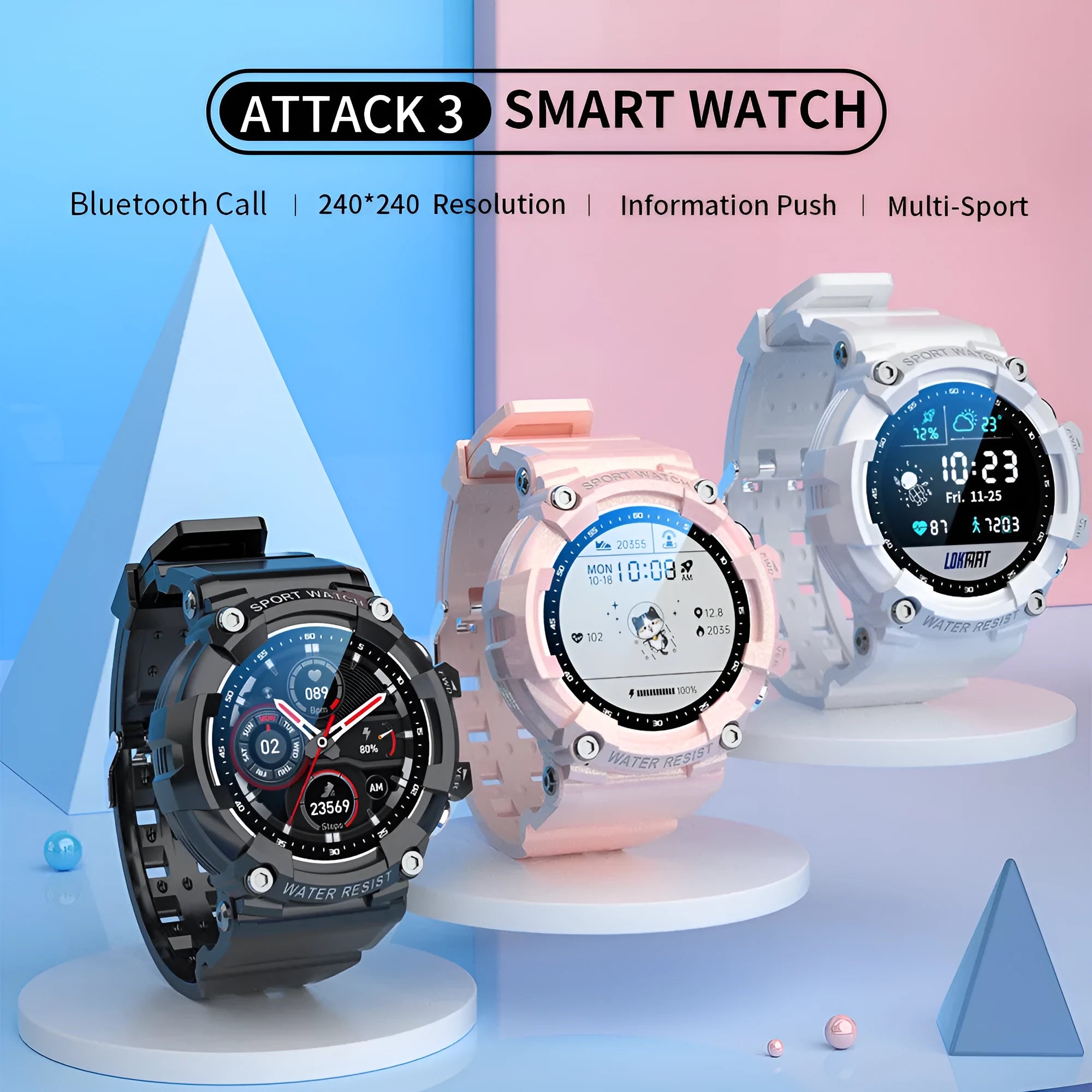 ATTACK 3 IP67 waterproof smart sports watch with round colour screen on wrist