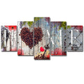 Red oil painting canvases spelling 'Home Sweet Home', unframed, shown in a set of five.