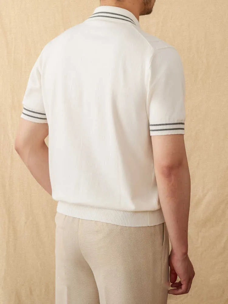 Short sleeve lapel collar polo shirt in a cotton blend fabric shown in apricot colour.