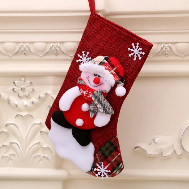 Multicolor Christmas hanging sock gift bag with bear character design on white background