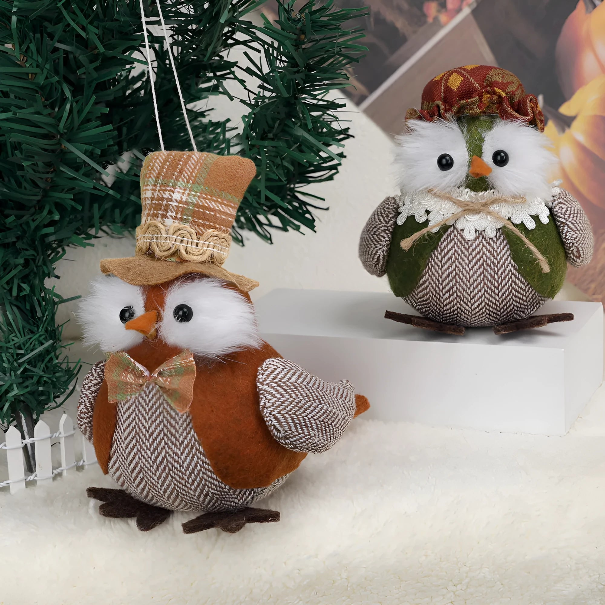 Orange and green owl harvest bird pendant ornament for window or desktop Thanksgiving decoration