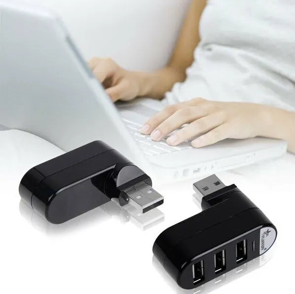USB 2.0 four-port expansion hub in black and white colour options showing multiple USB ports