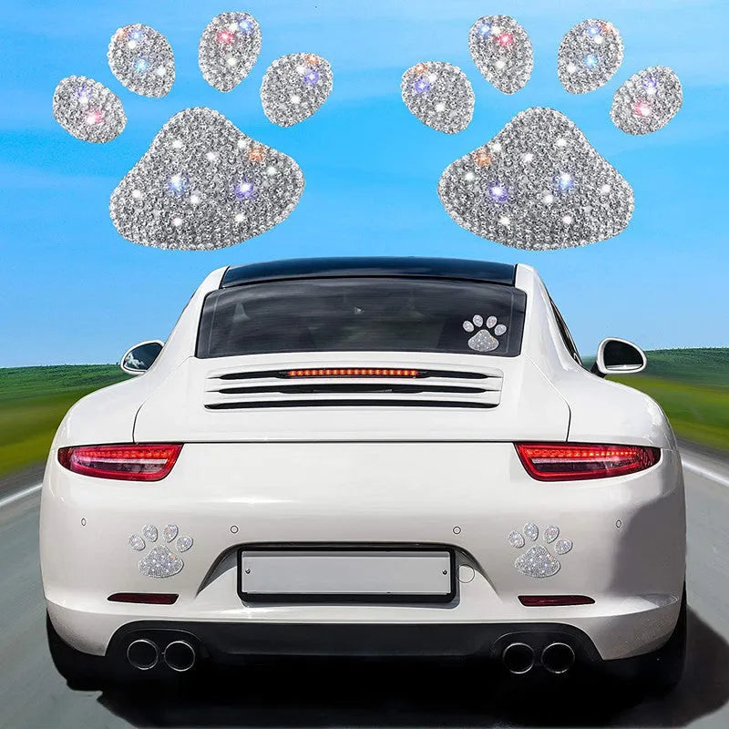 White diamond glass car sticker patch with bear claw and butterfly design