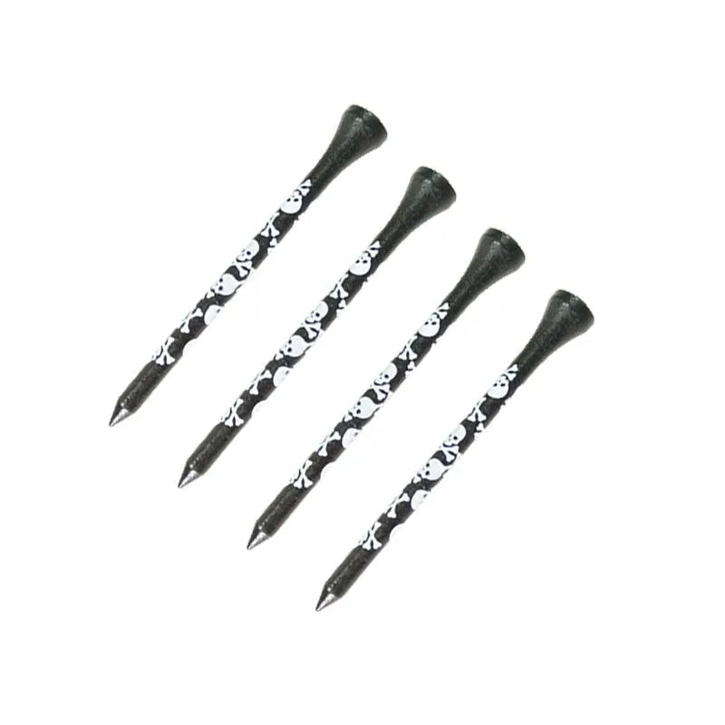 Bamboo golf dowel pins with black skull print in 70mm and 83mm lengths