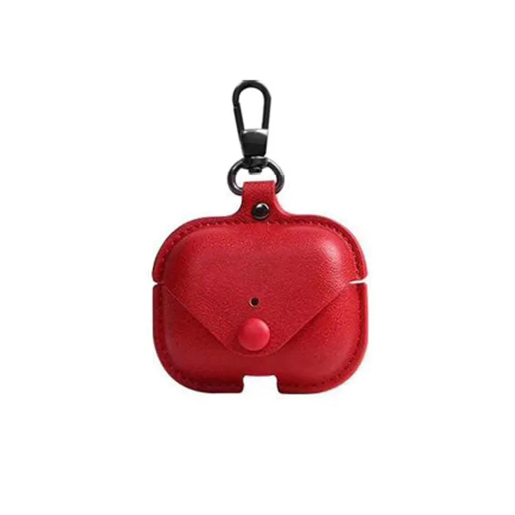 AirPods Pro protective leather case in hot-pressed PU material showing precise dimensions and multiple pattern options