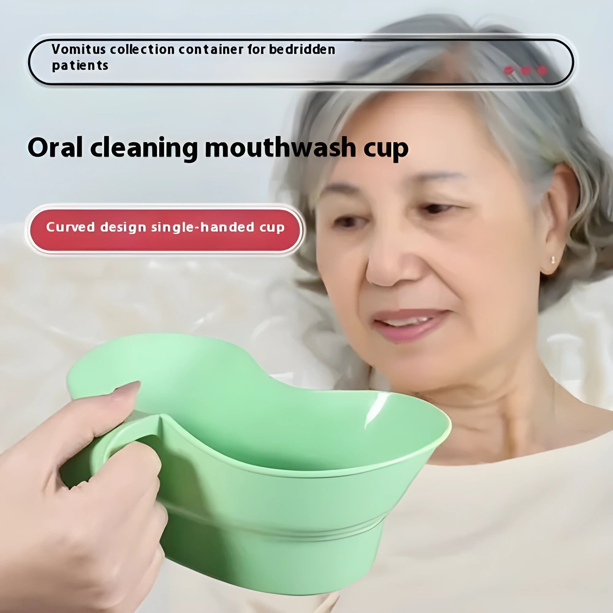 Green plastic gargle cup for bedridden elderly oral care with modern simplicity design