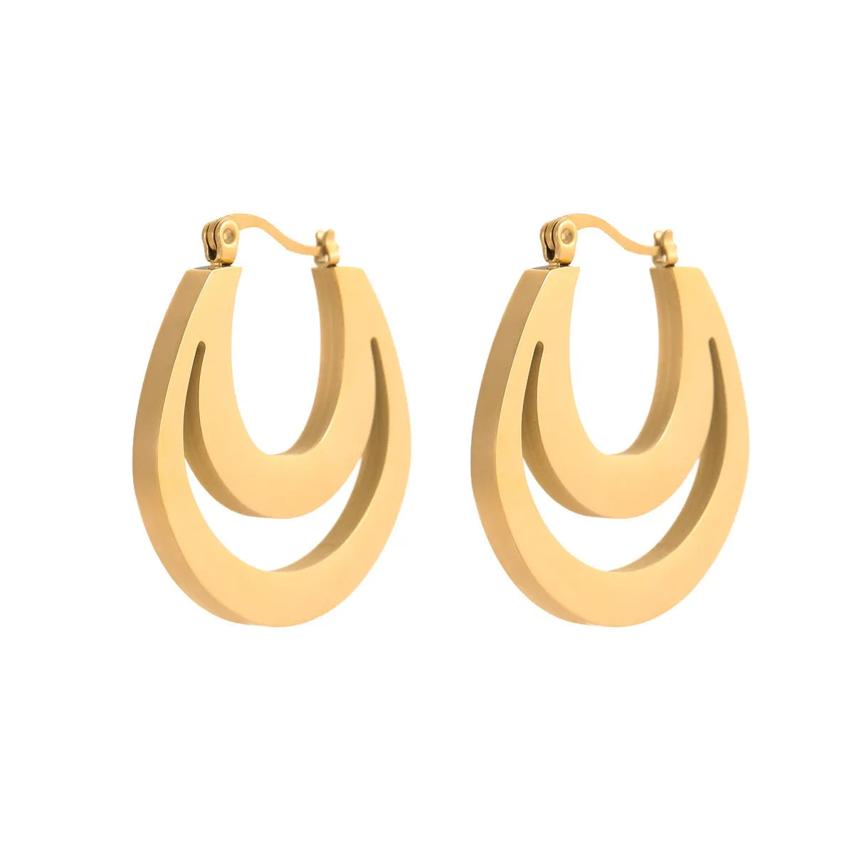 Geometric French earrings with round ring design in gold-plated 18K stainless steel